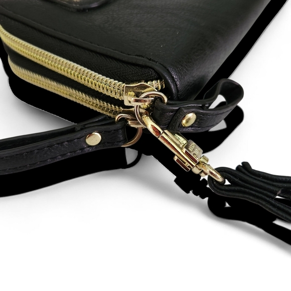 STEVE MADDEN Black Wristlet Wallet Zip Clutch Faux Leather - Picture 5 of 13